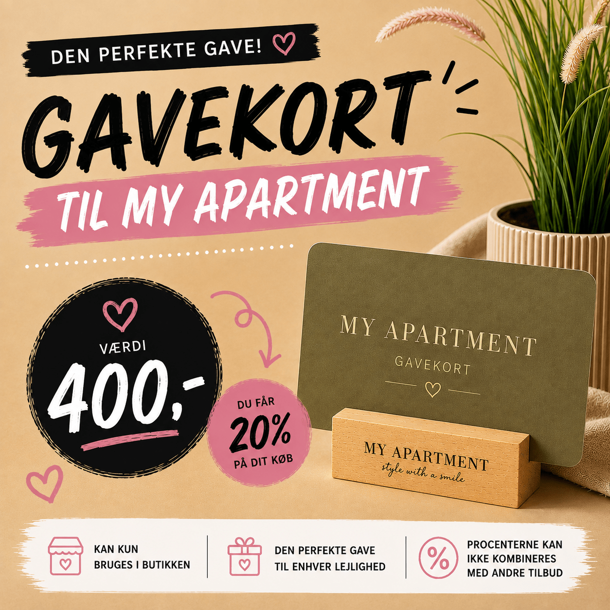 Værdi 400 kr My Apartment gavekort på 400 kr og 20% på dit køb - Billede 1