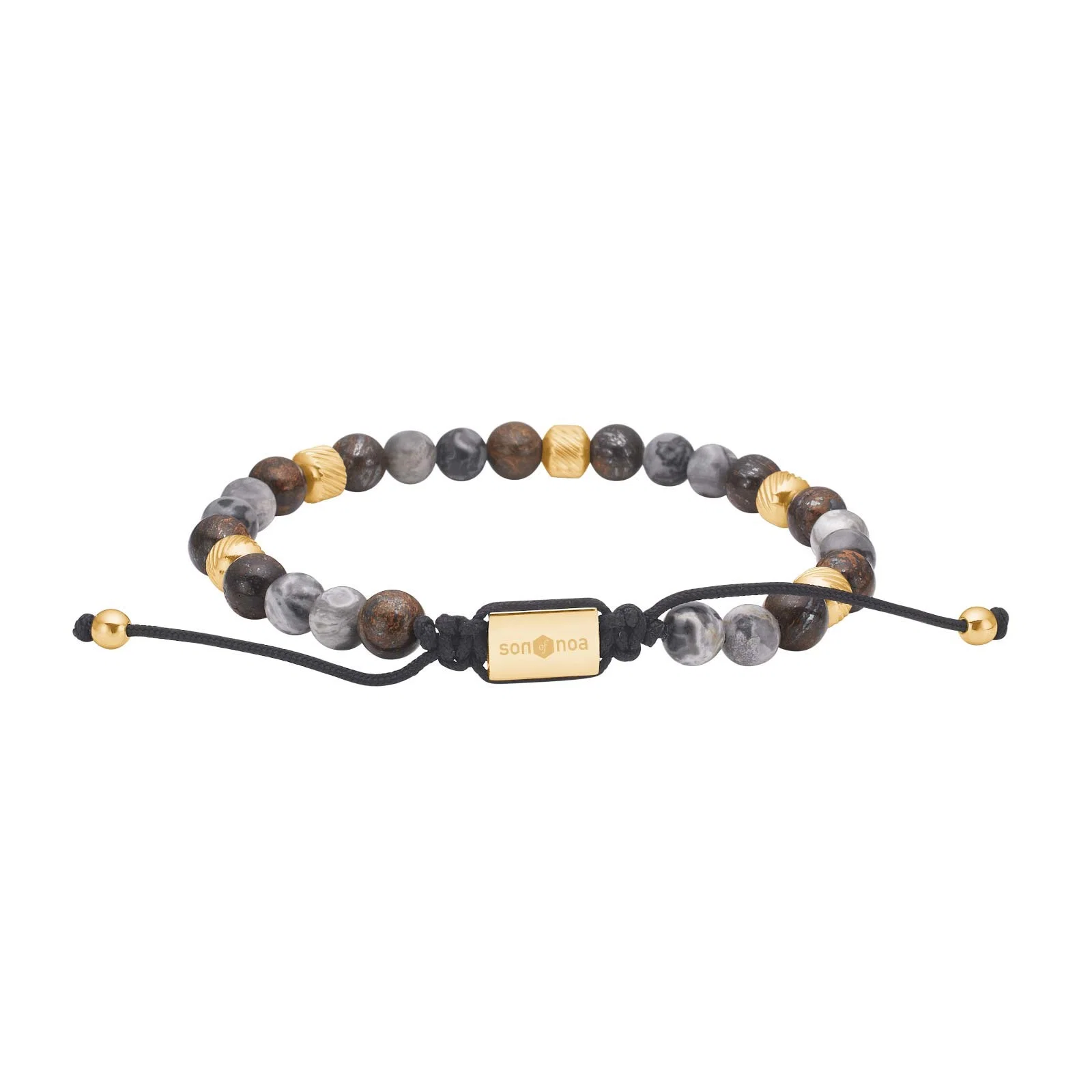 son_11 Herre armbånd - map stone/ilmenite bronzitite og stål IP gold - Billede 1